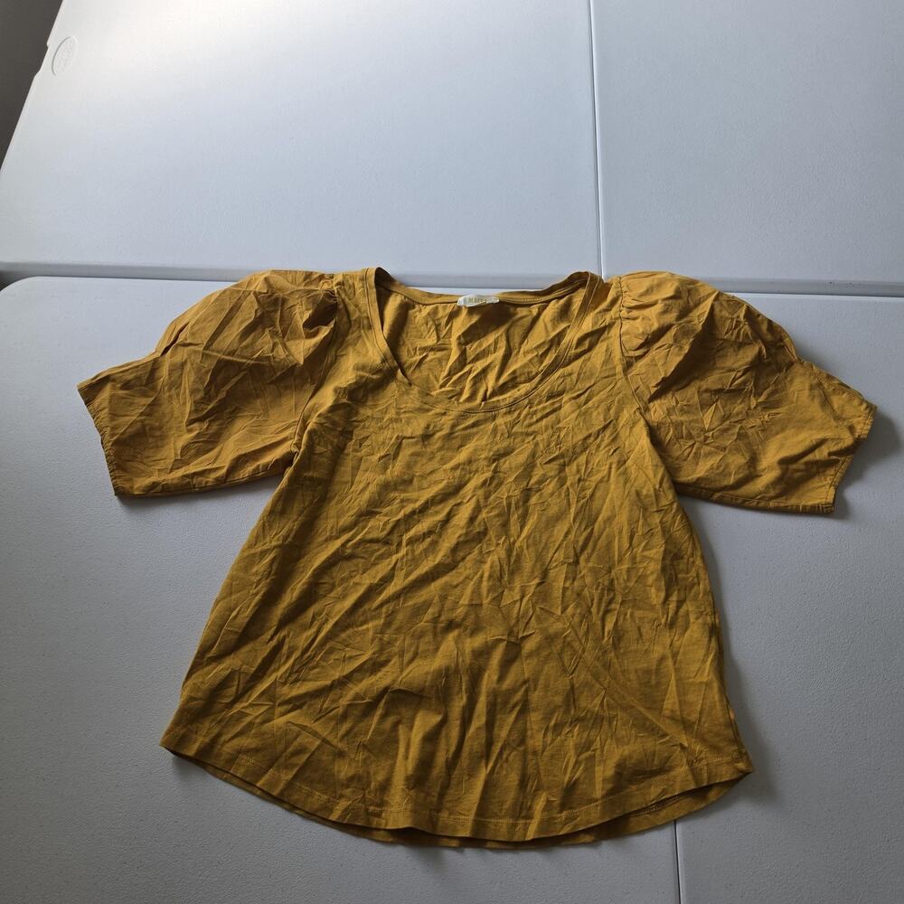 Maeve Blouse Womens XL Yellow 100% Cotton Scoop Neck Puff Sleeve Summer Top